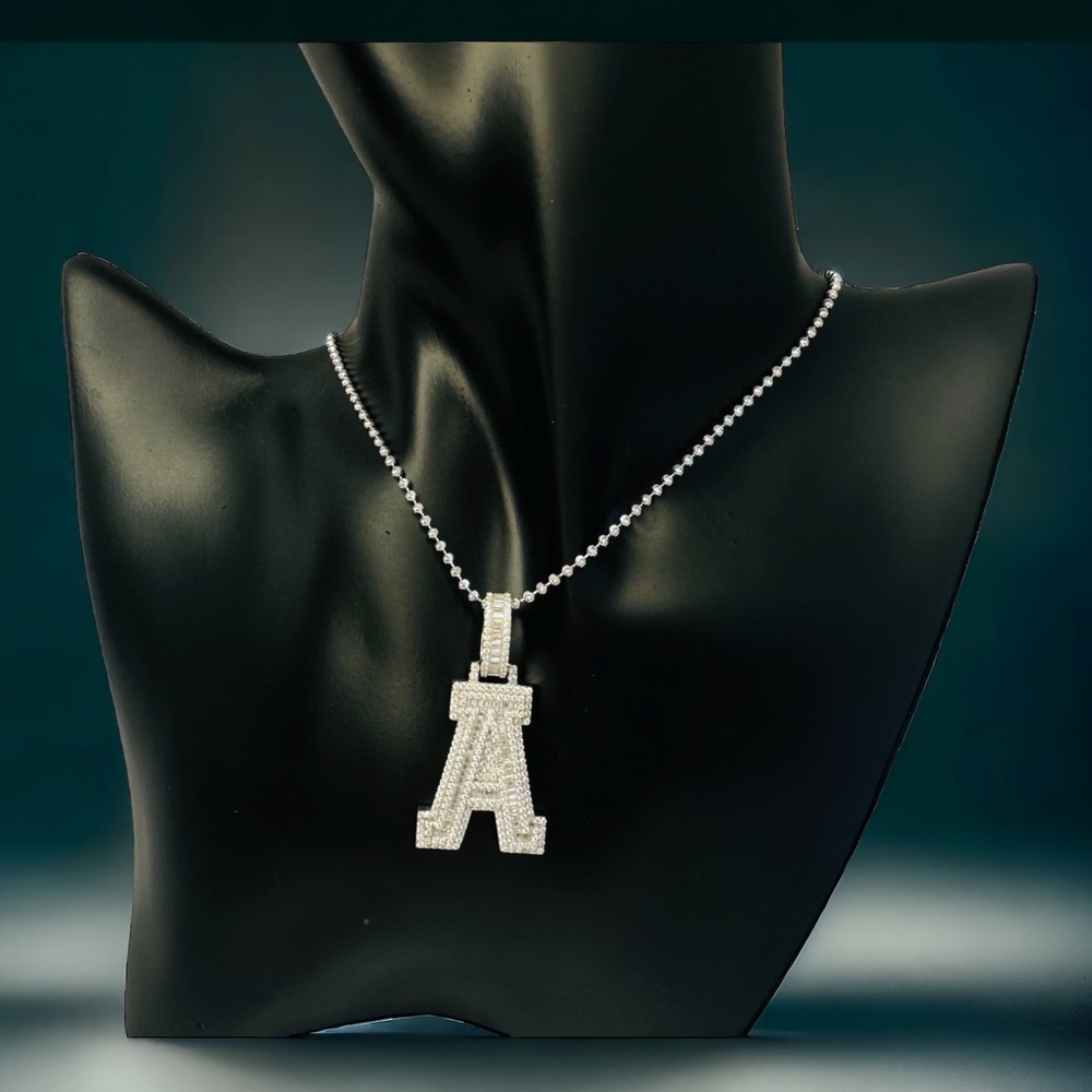 Hip Hop VVS Moissanite Initial Pendant, Sterling Silver Iced Out A-Z Pendant